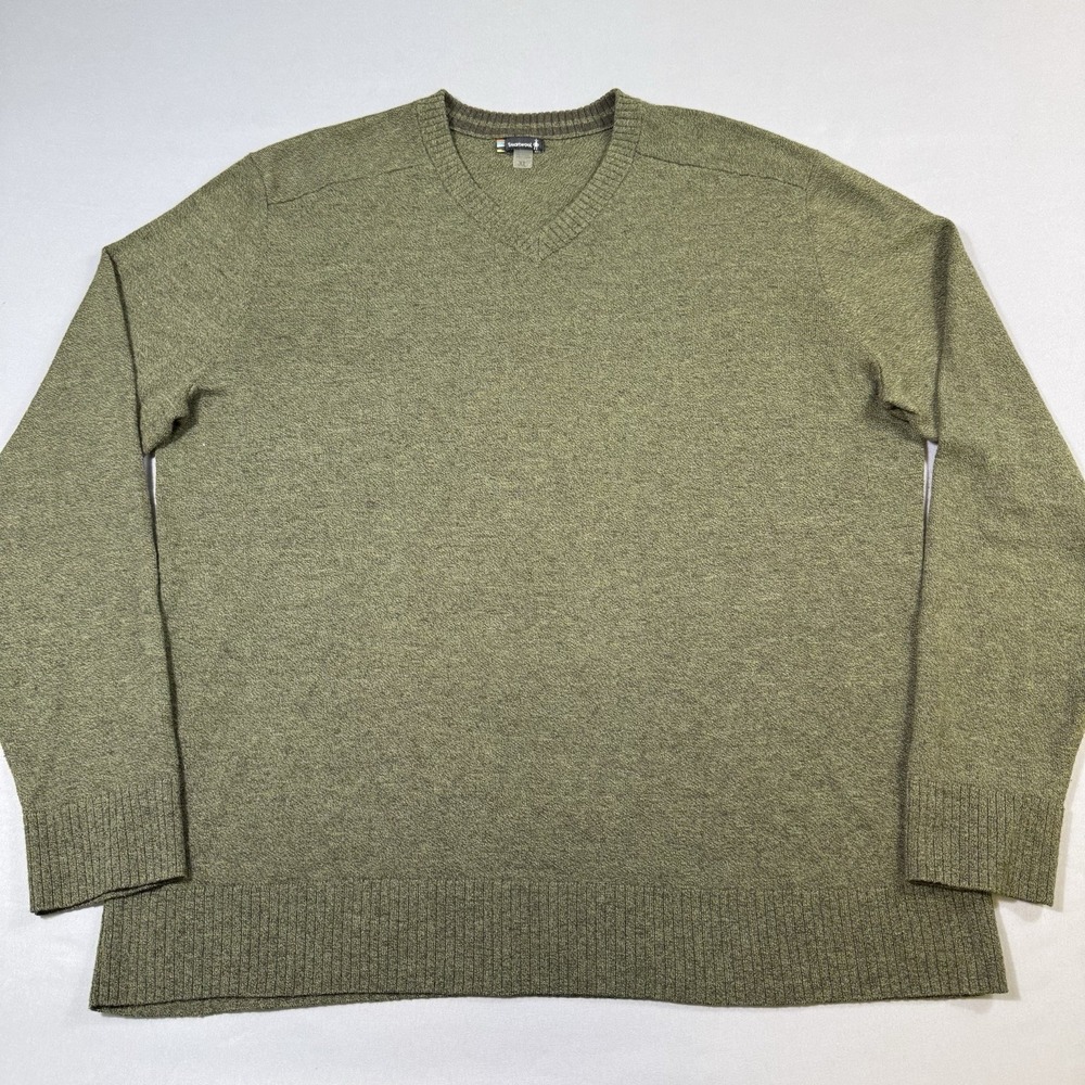 Smartwool Sparwood‎ V-Neck Sweater Merino Wool Blend Men's Sz XL Olive Green EUC